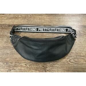 PrettyLittleThing Belt Bag Waist Fanny Pack Black Vegan Pebble Leather Logo
